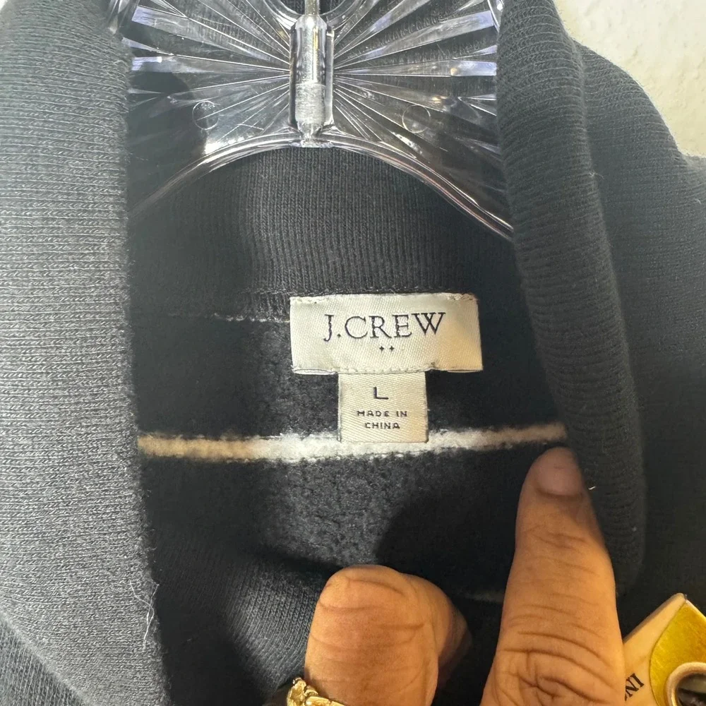 J Crew Black White Stripe Funnel Neck Button‎ Sweater Top Women's Size L